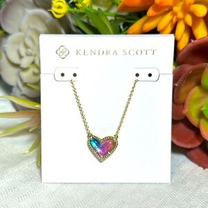 New-Kendra Scott Ari Heart Pendant short Necklace watercolor illusion